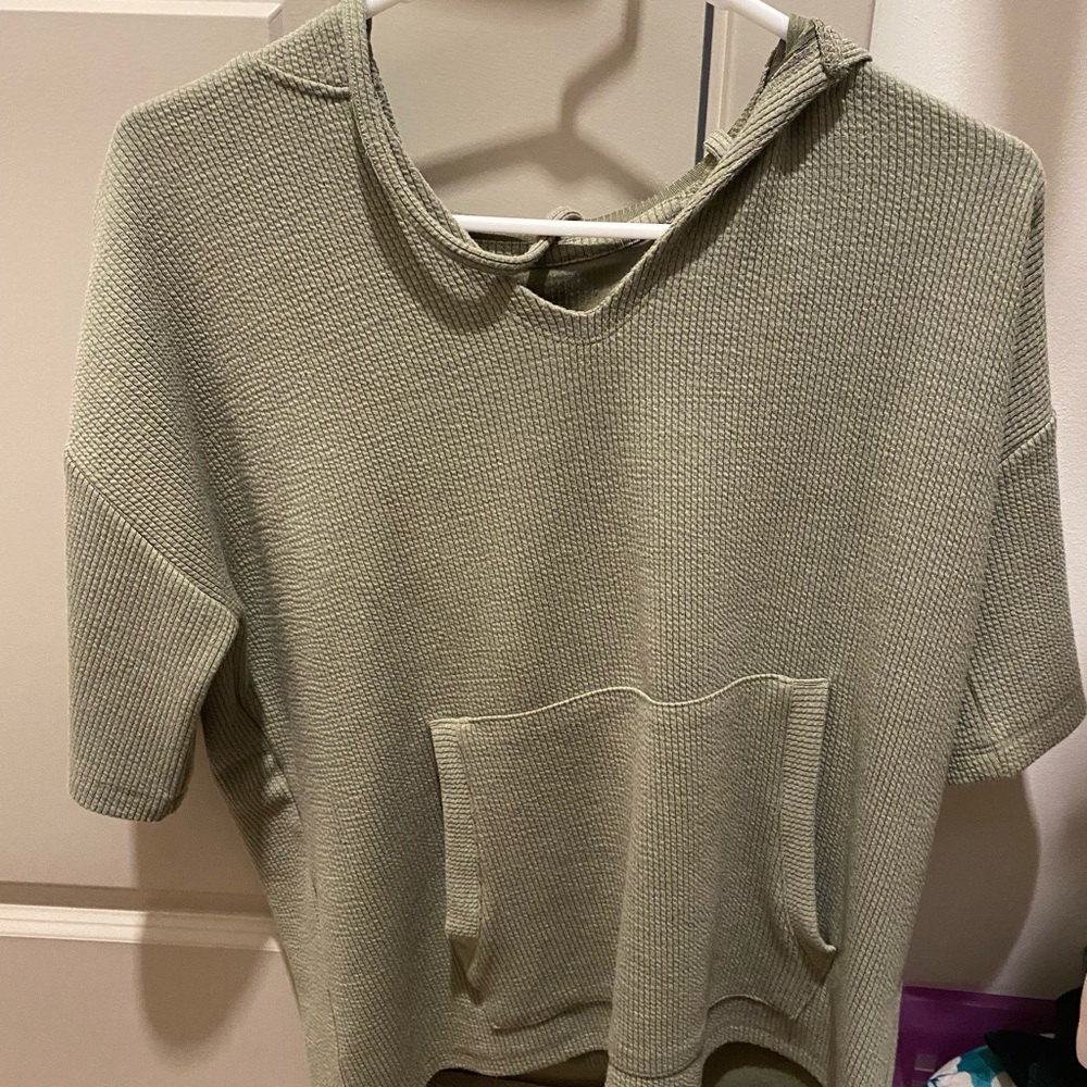 Short sleeve olive green hoodie